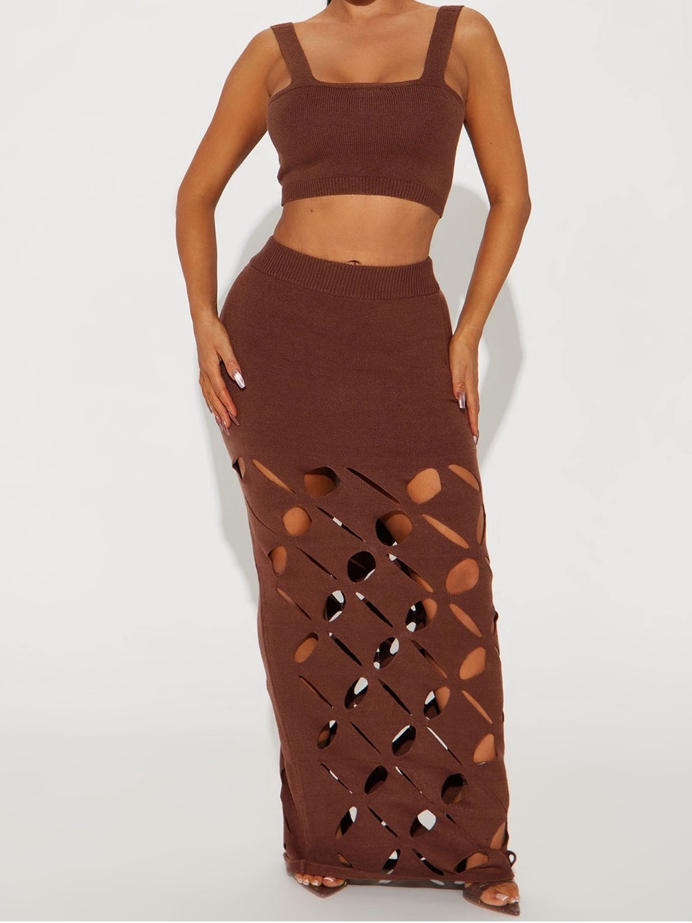 Fashion Nova Sarai Sweater Skirt Set - Chocolate Size XS